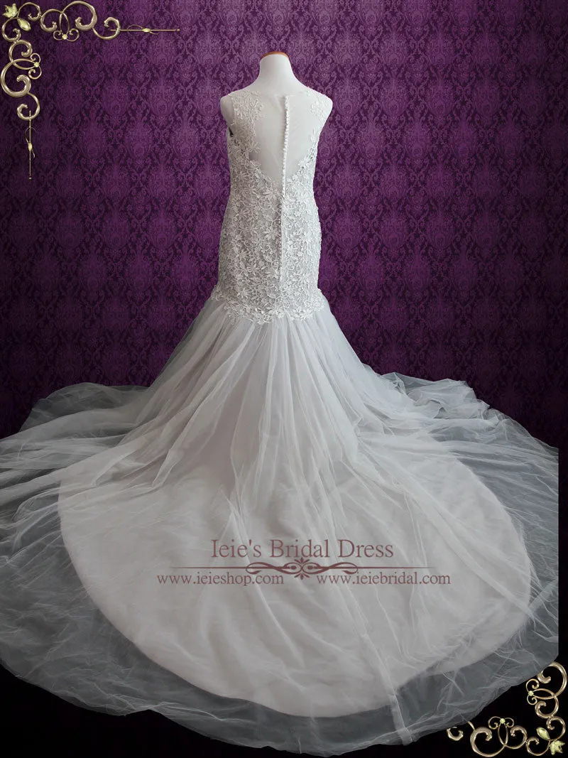 Soft Grey Fit and Flare Lace Wedding Dress with Illusion Back | Danelle