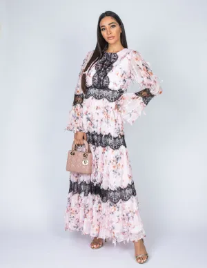 SS20 CANDICE PINK CHIFFON FRILL & LACE DRESS