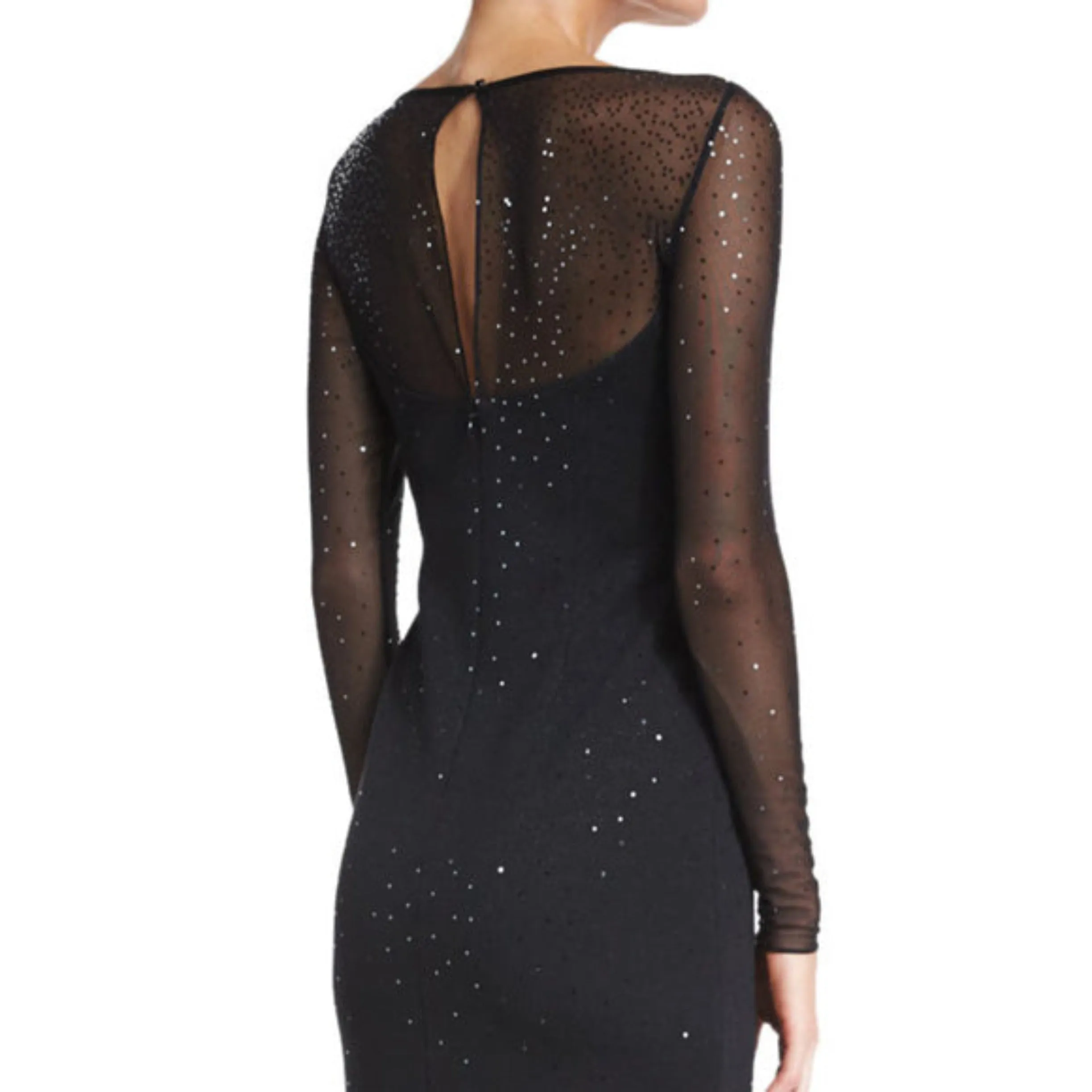 ST. JOHN COLLECTION K18F030 Caviar Shimmery Milano Knit Long-Sleeve Gown Size 10 NWT