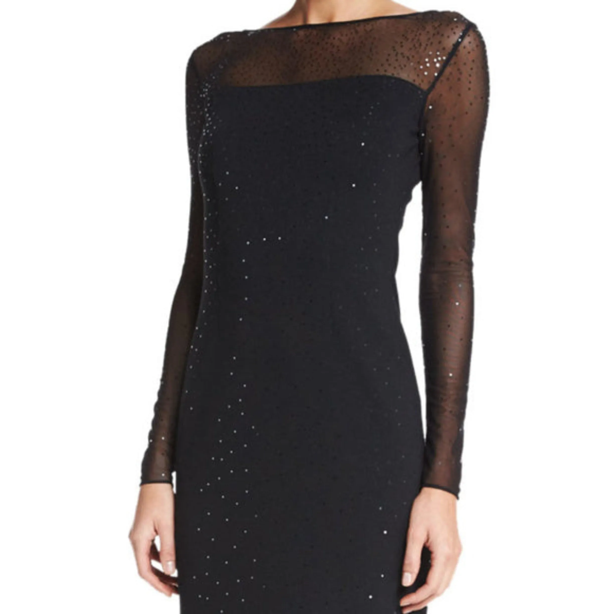 ST. JOHN COLLECTION K18F030 Caviar Shimmery Milano Knit Long-Sleeve Gown Size 10 NWT