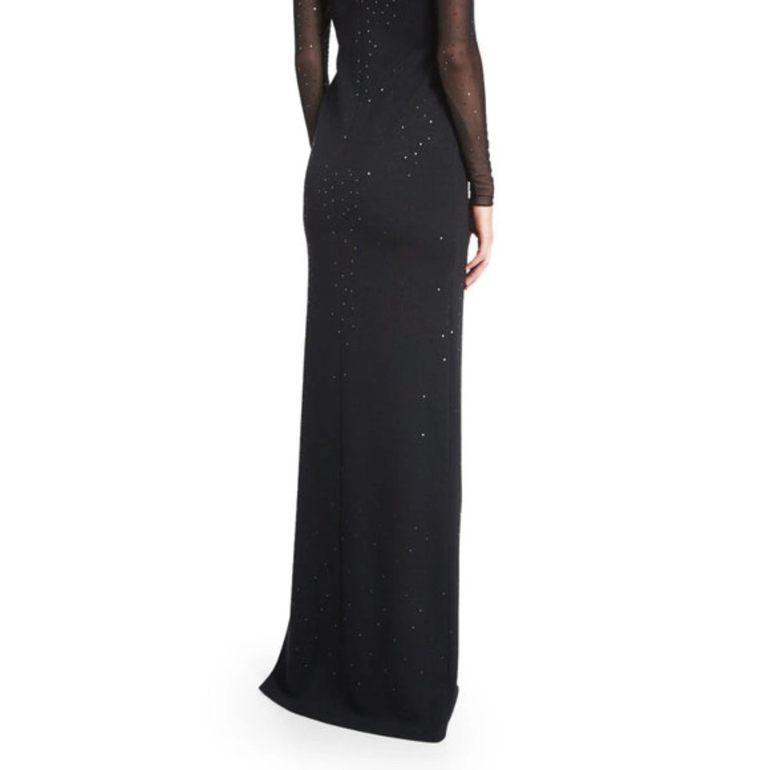 ST. JOHN COLLECTION K18F030 Caviar Shimmery Milano Knit Long-Sleeve Gown Size 10 NWT