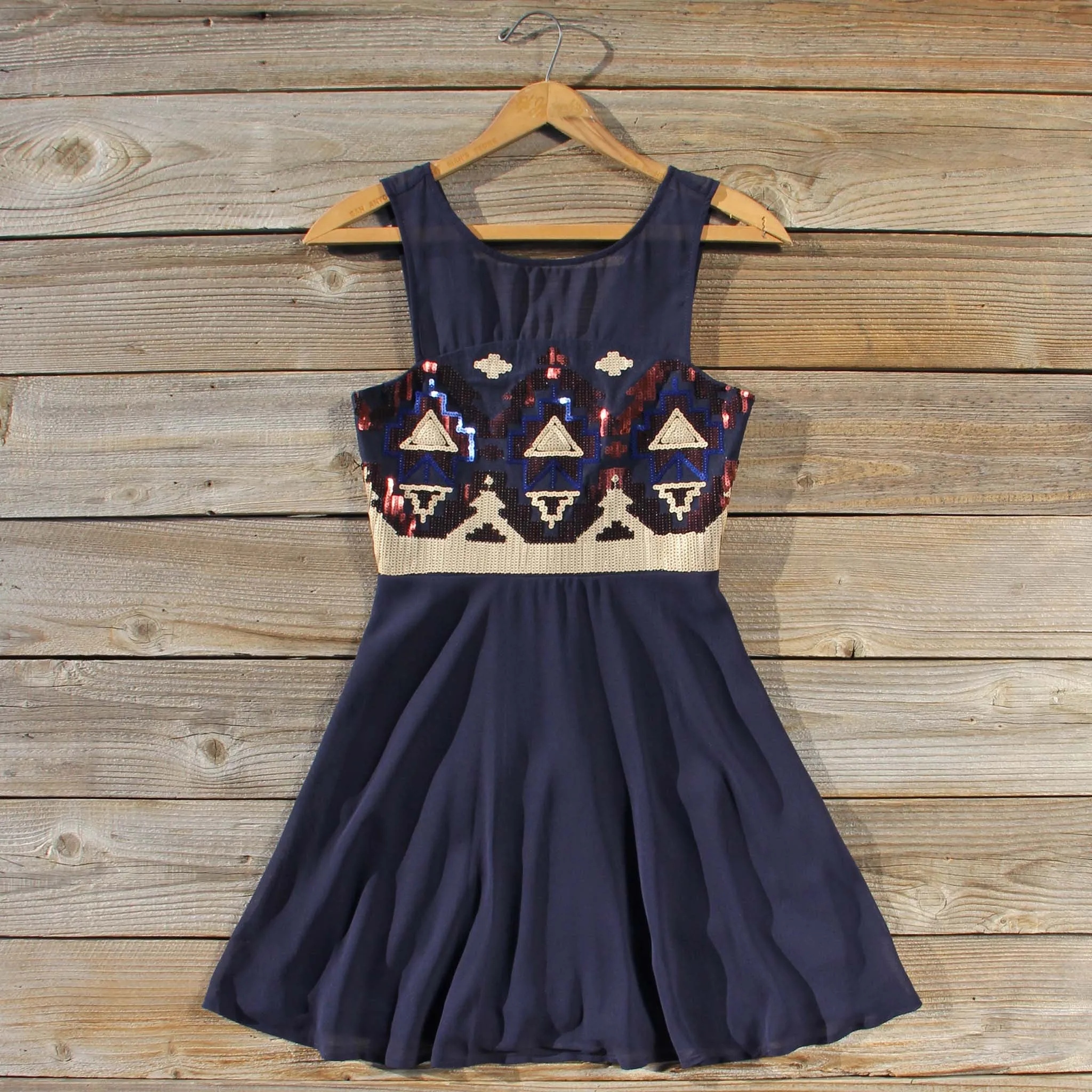 Stone Spell Beaded Dress in Navy