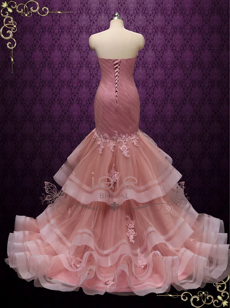 Strapless Dark Pink Mermaid Wedding Dress ROSEA