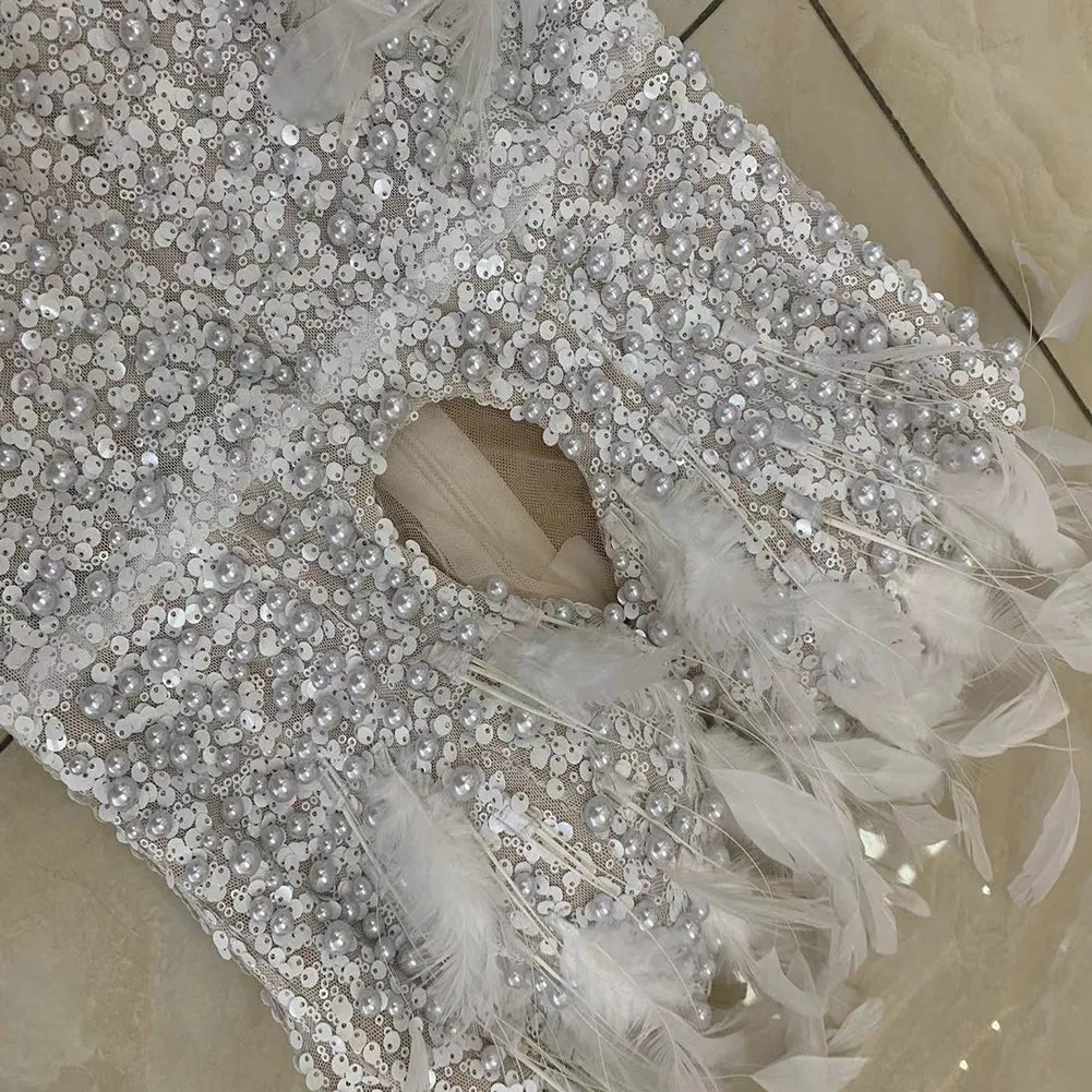 Strapless Sleeveless Feather Maxi Bodycon Dress HT966