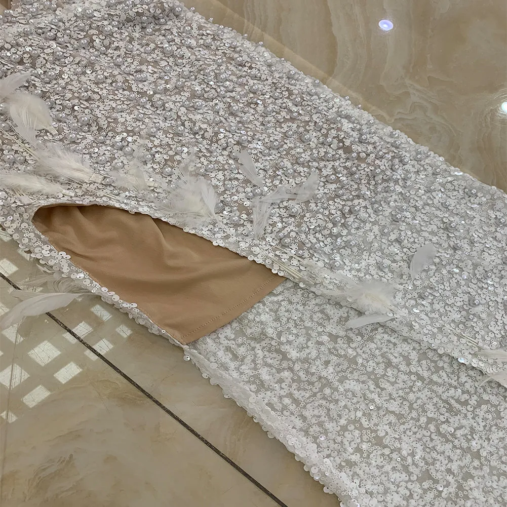 Strapless Sleeveless Feather Maxi Bodycon Dress HT966