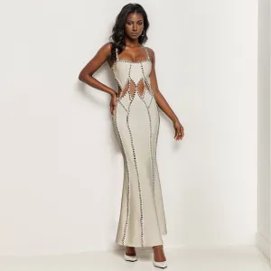 Strappy Sleeveless Rhinestone Maxi Bandage Dress PZC2495