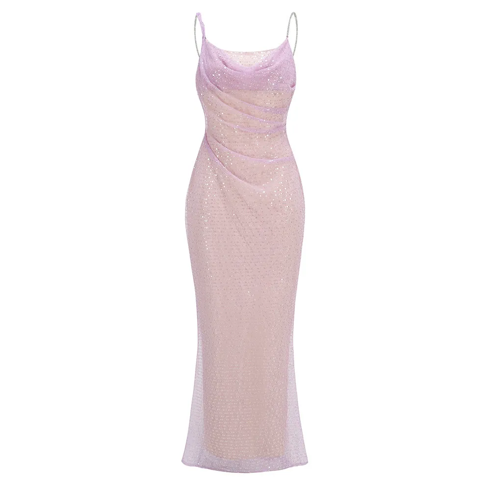 Strappy Sleeveless Sequins Maxi Dress KLYF1080