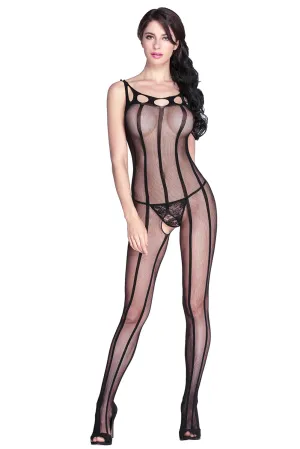 Striped Sheer Open Crotch Body Stockings