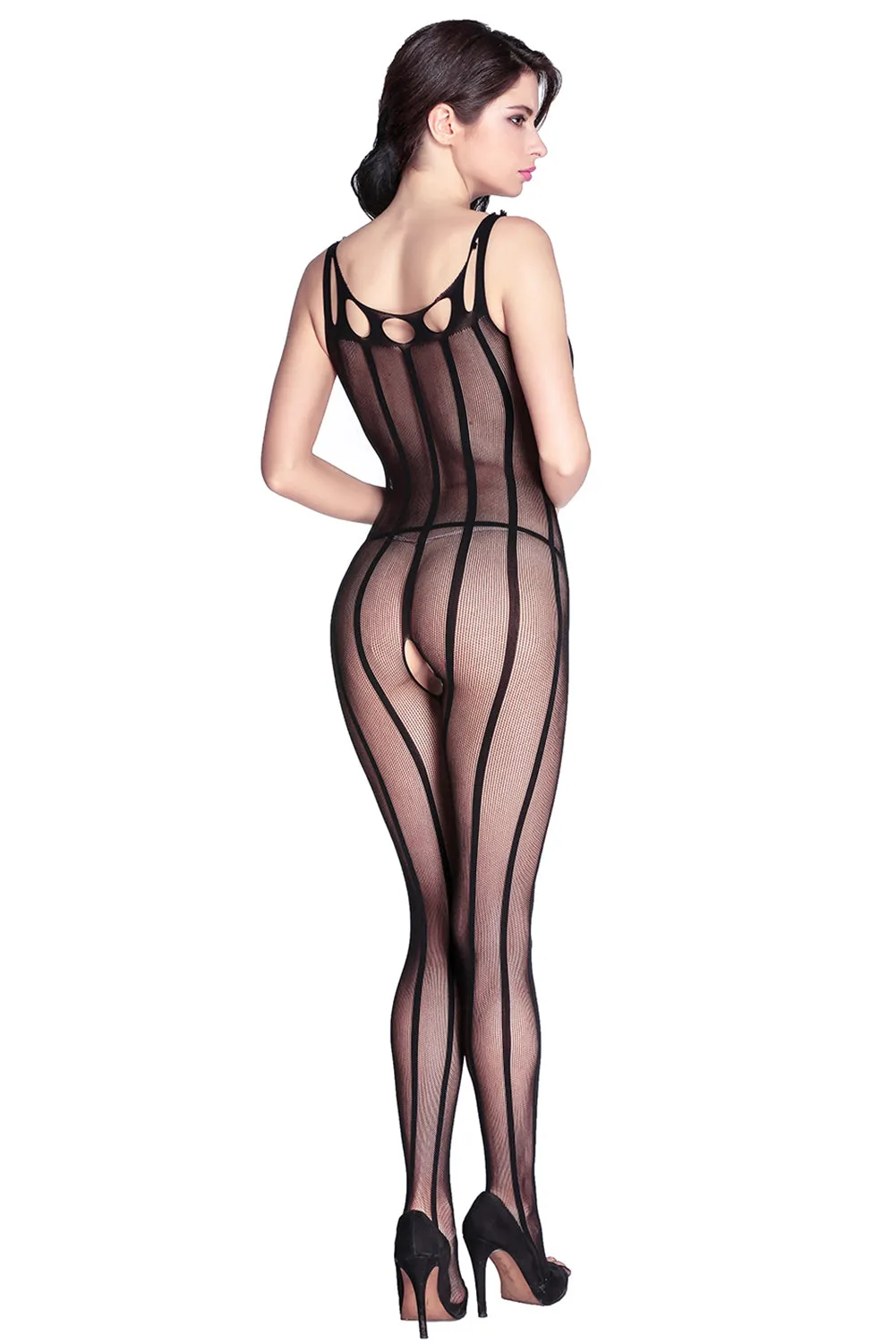 Striped Sheer Open Crotch Body Stockings