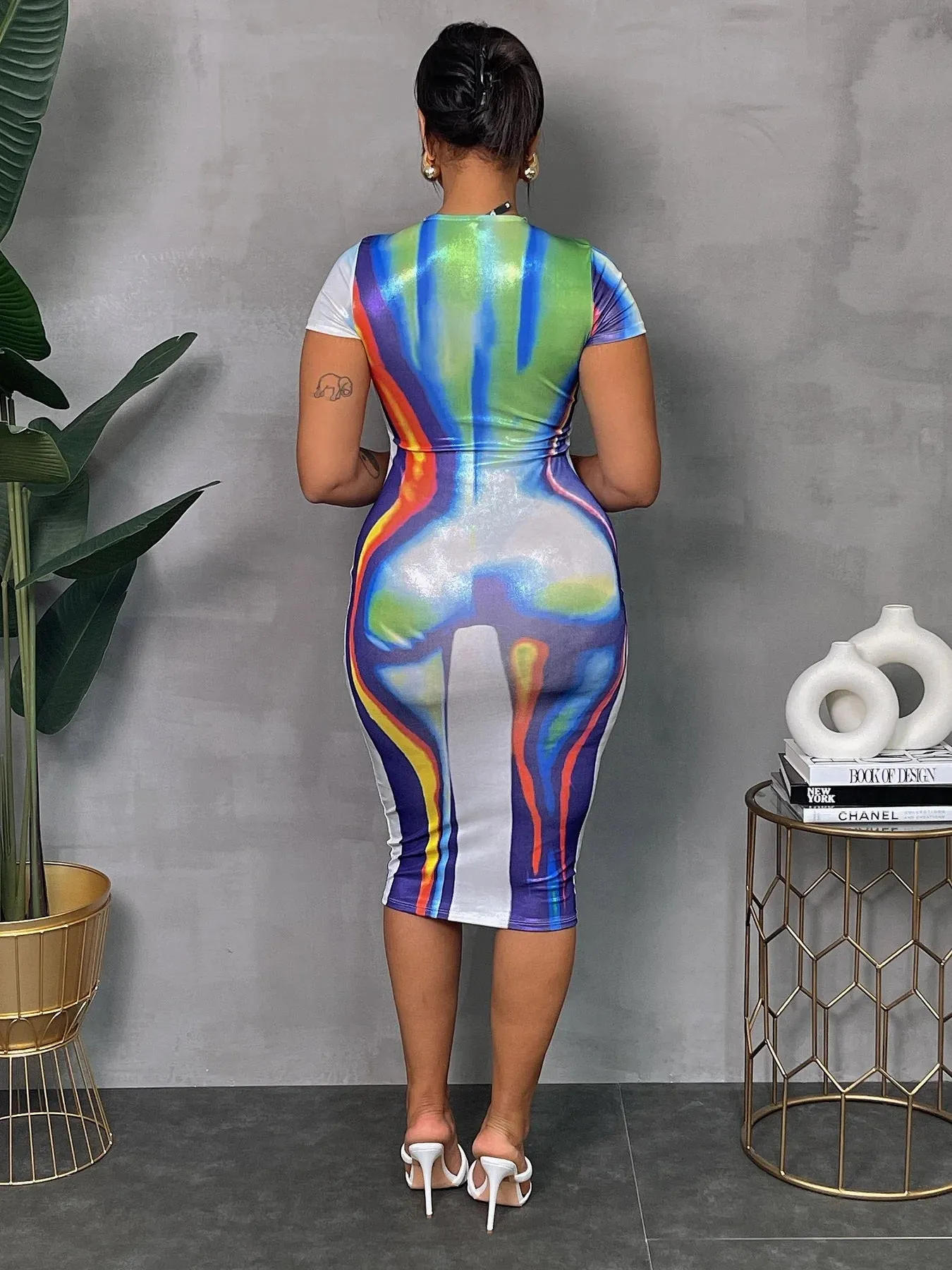Summer Clearance! Metallic Body Heat Body Con Midi Dress