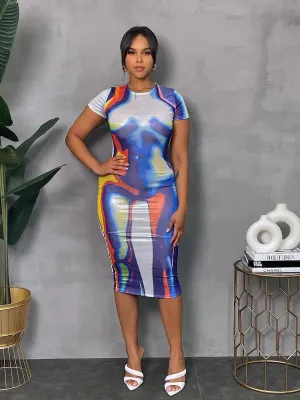 Summer Clearance! Metallic Body Heat Body Con Midi Dress