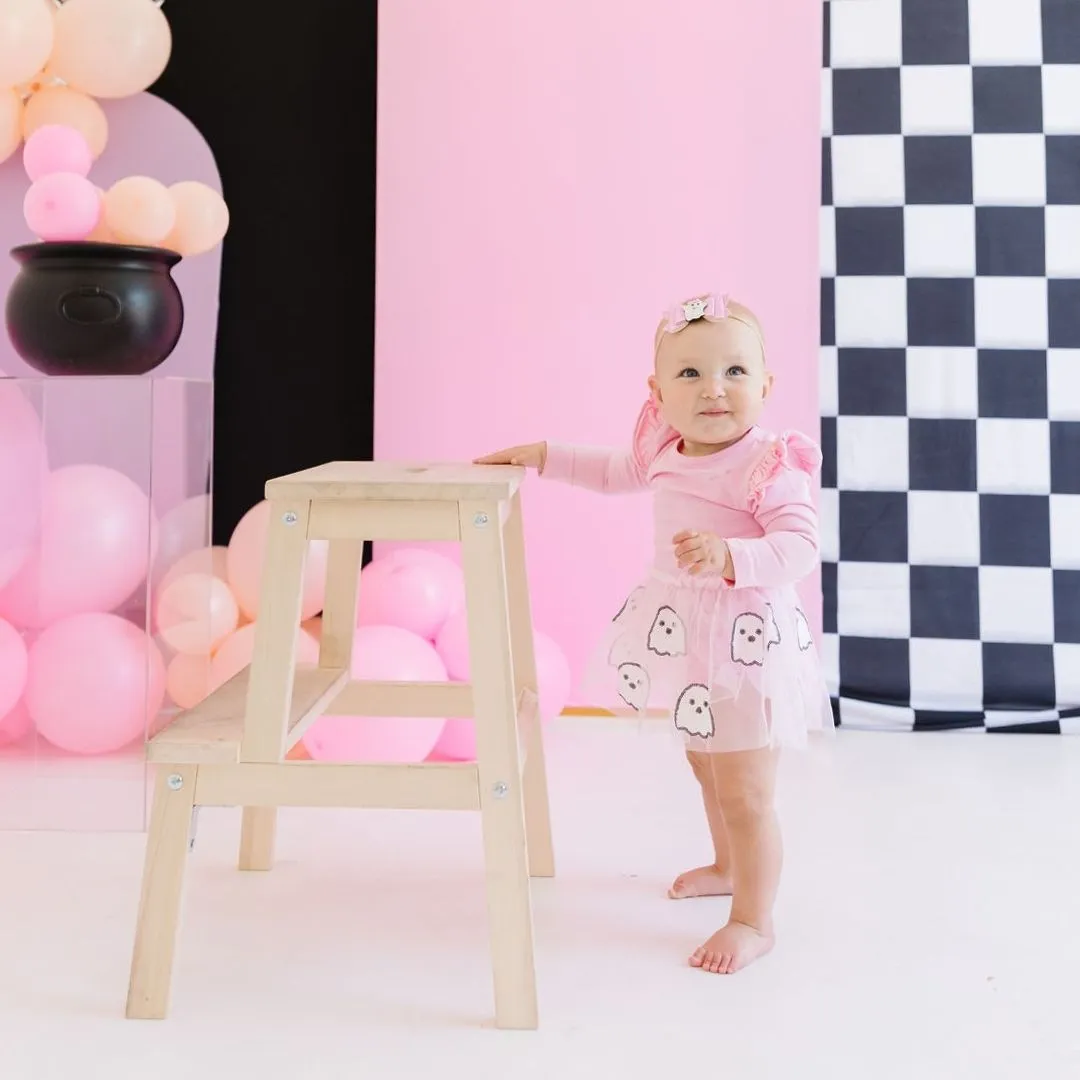 Sweet Wink Ghost Sequin Halloween Long Sleeve Tutu Bodysuit