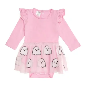 Sweet Wink Ghost Sequin Halloween Long Sleeve Tutu Bodysuit