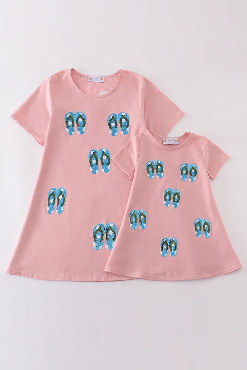 Teal Slipper Sequin Mom&me Dress