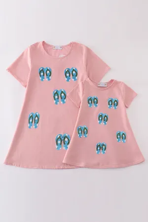 Teal Slipper Sequin Mom&me Dress