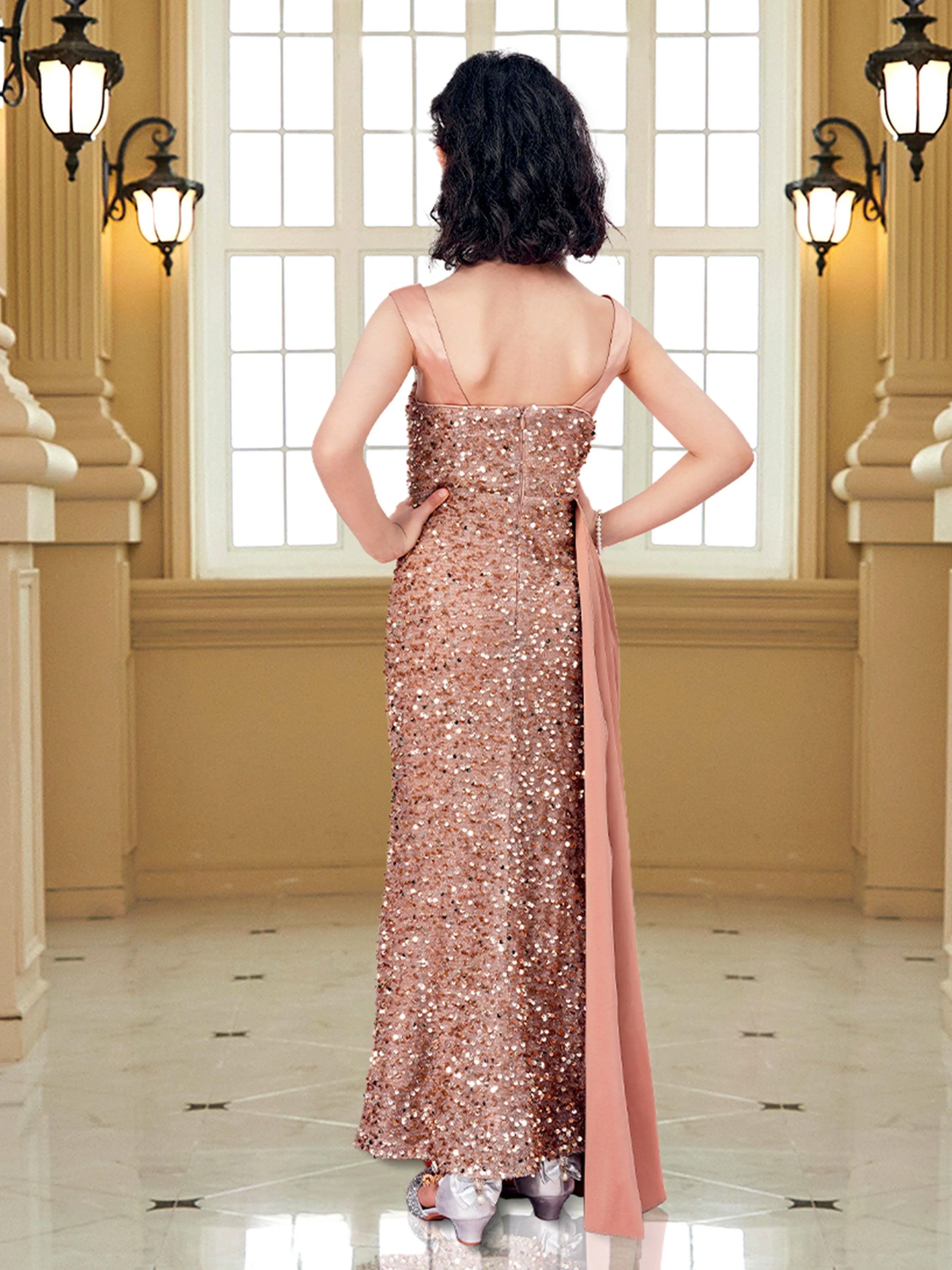 Teen Girl Sleeveless Sequin Split Dress CXH2162