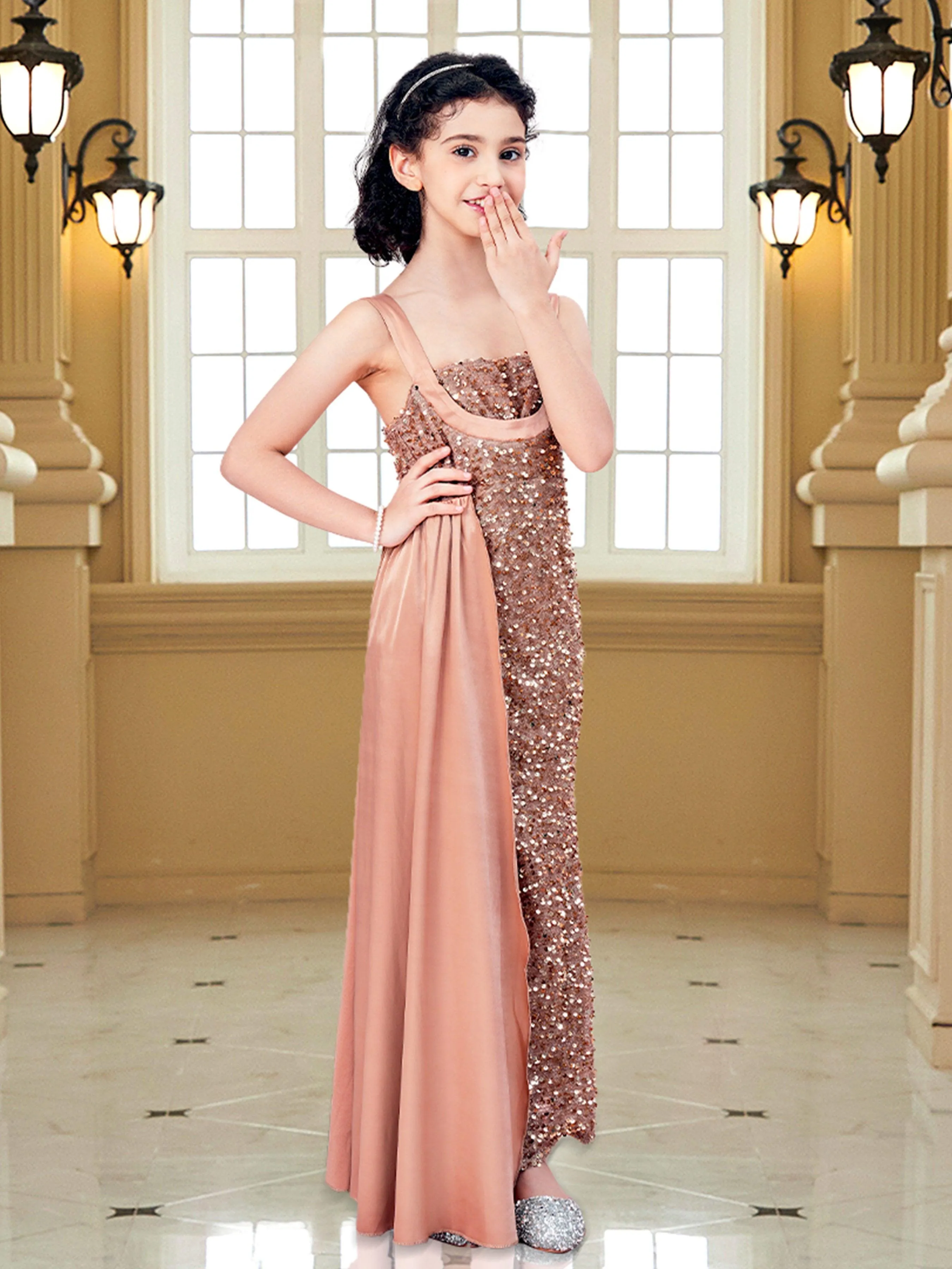 Teen Girl Sleeveless Sequin Split Dress CXH2162