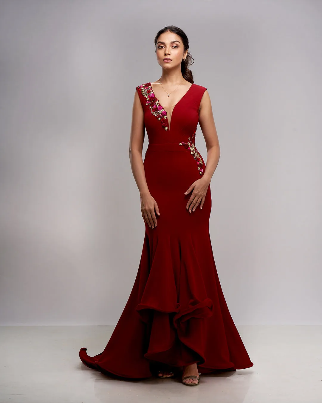 The Floral Maroon Gown