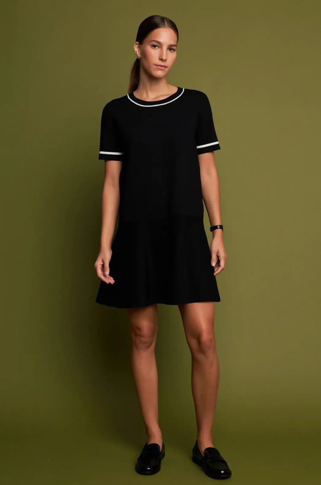 The Kara Knit Contrast Mini Dress - Black