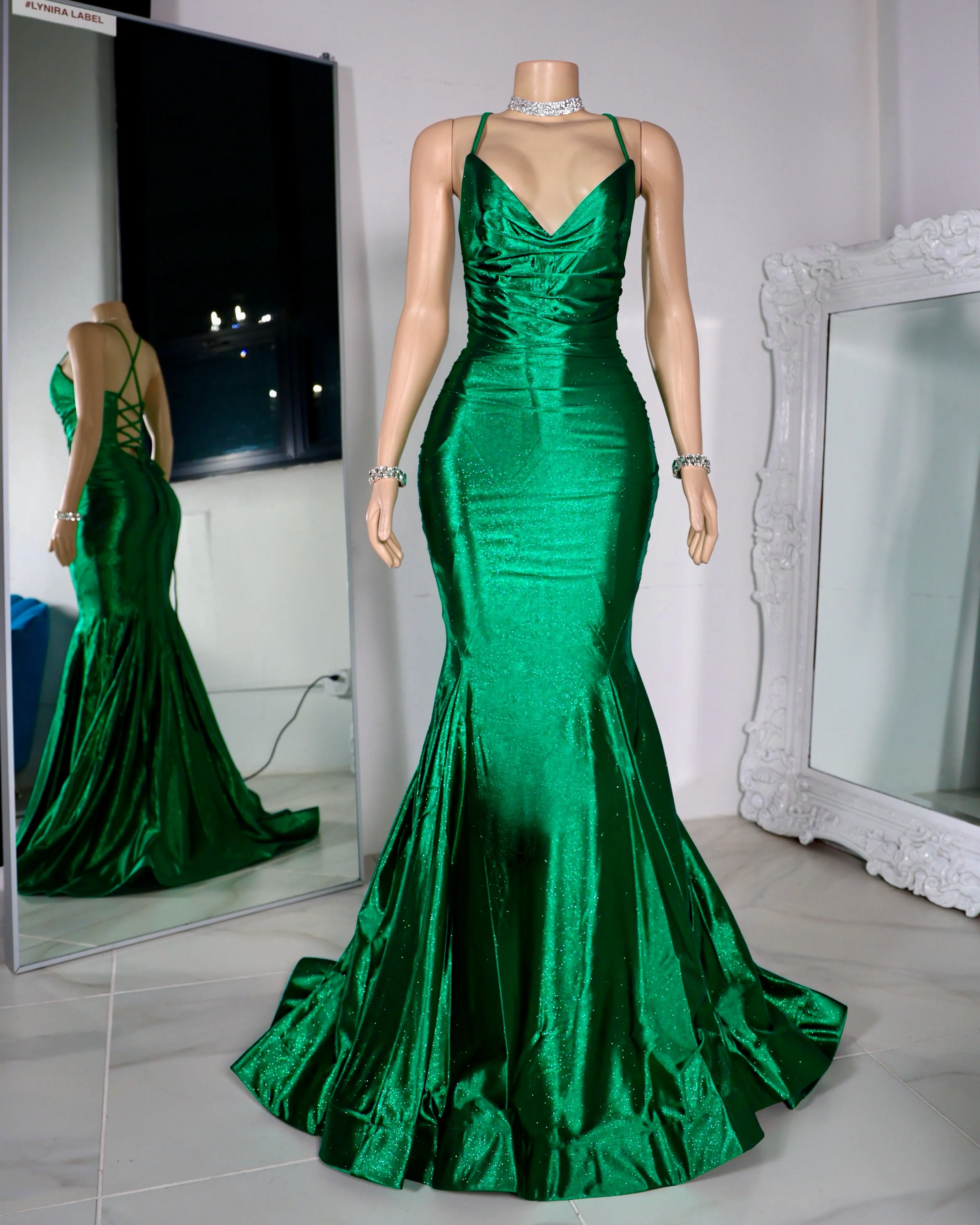 The Nadia Glitter Satin Gown