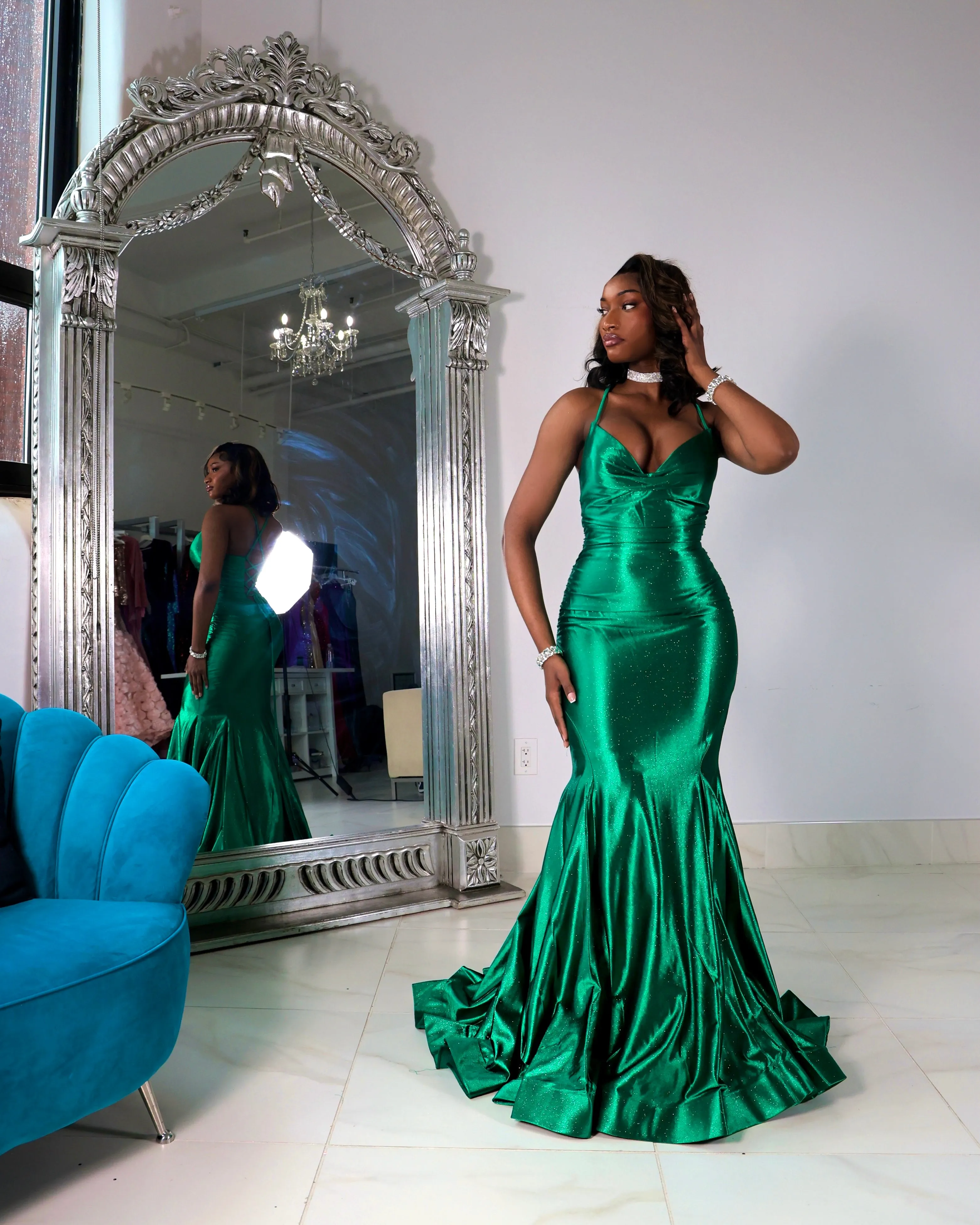 The Nadia Glitter Satin Gown