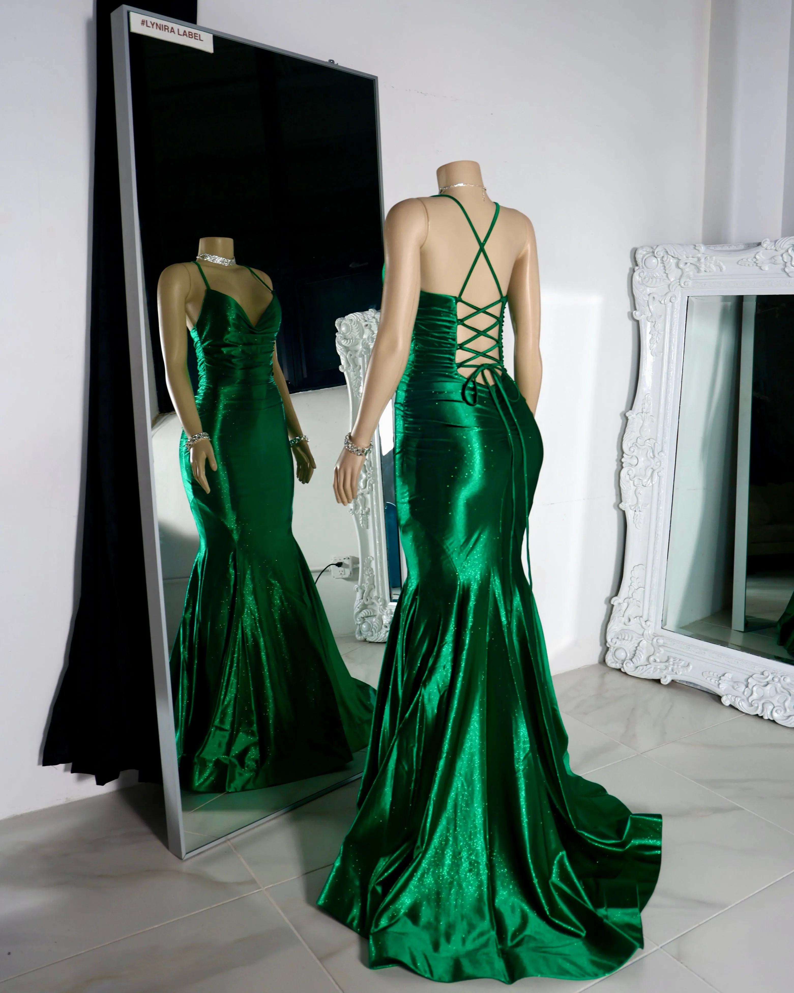 The Nadia Glitter Satin Gown