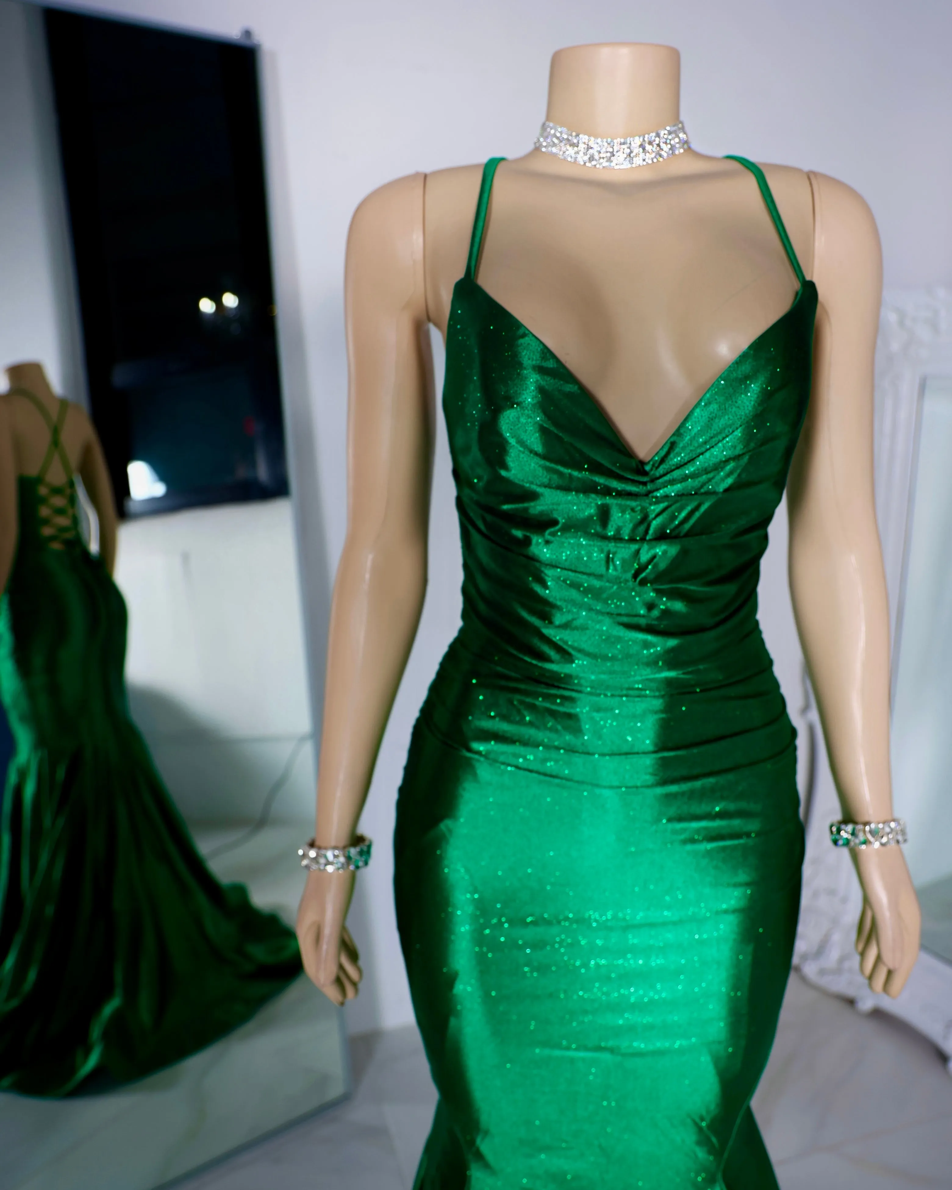 The Nadia Glitter Satin Gown