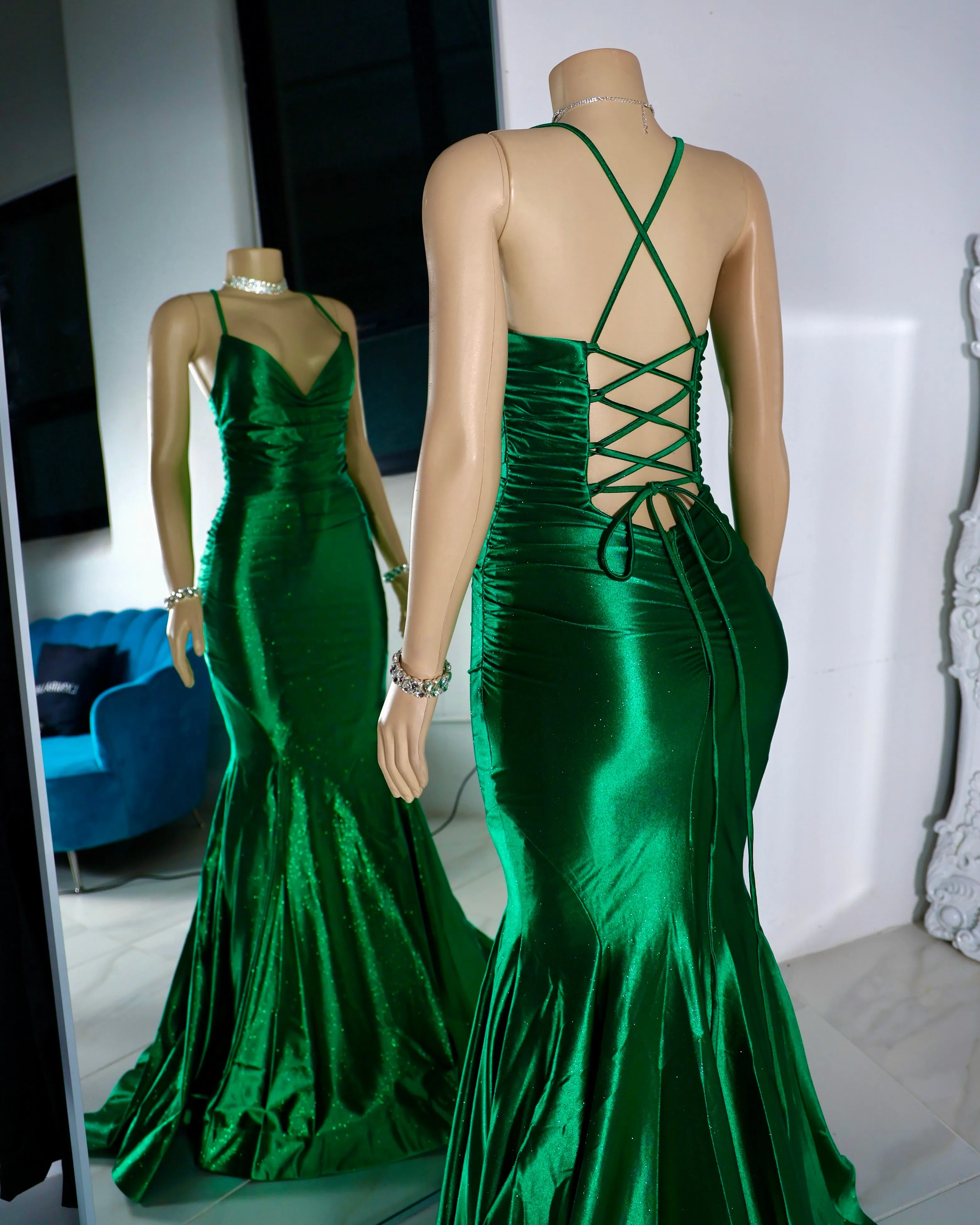 The Nadia Glitter Satin Gown