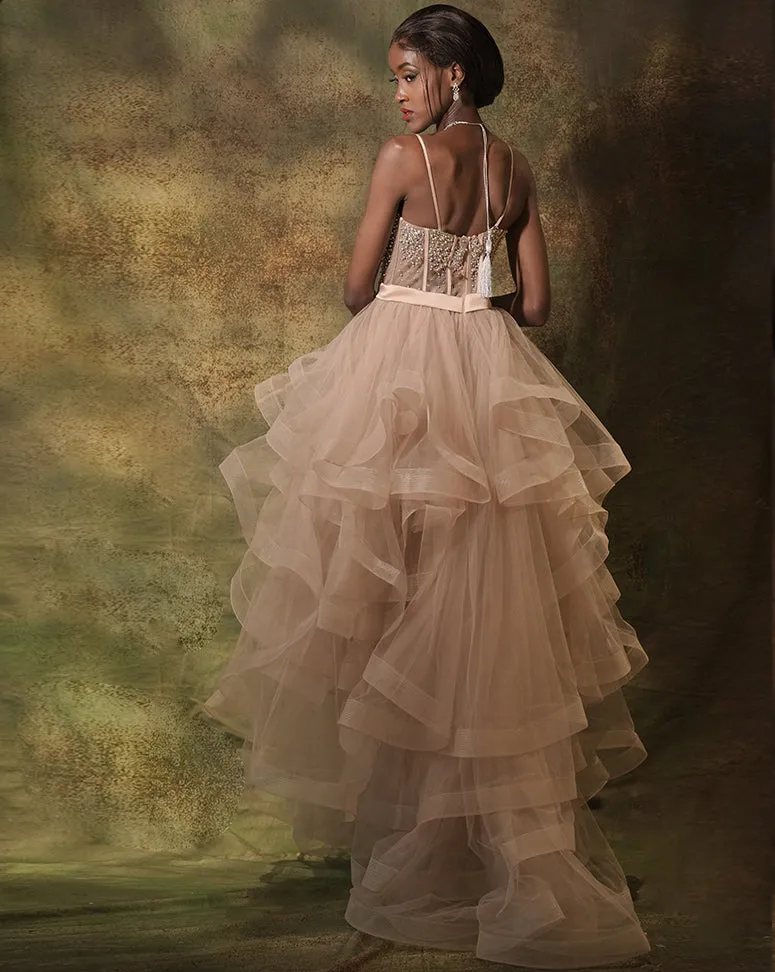 The Pink Corset Ruffle Gown
