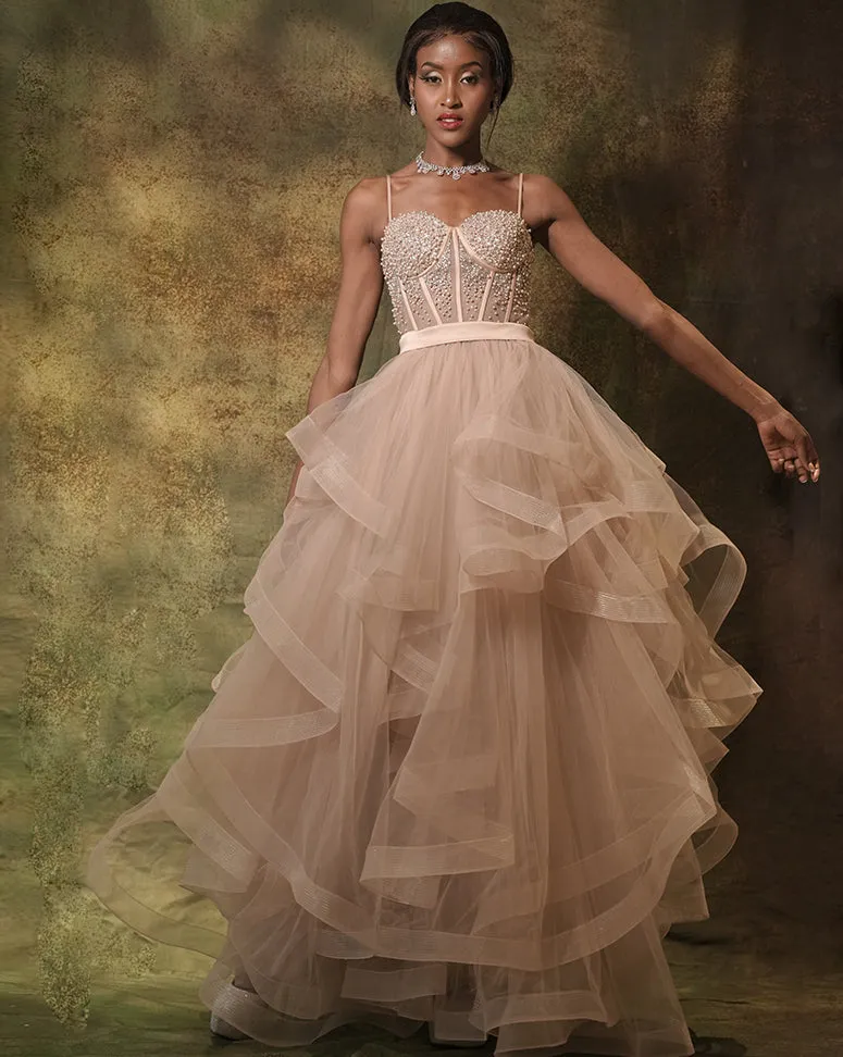 The Pink Corset Ruffle Gown