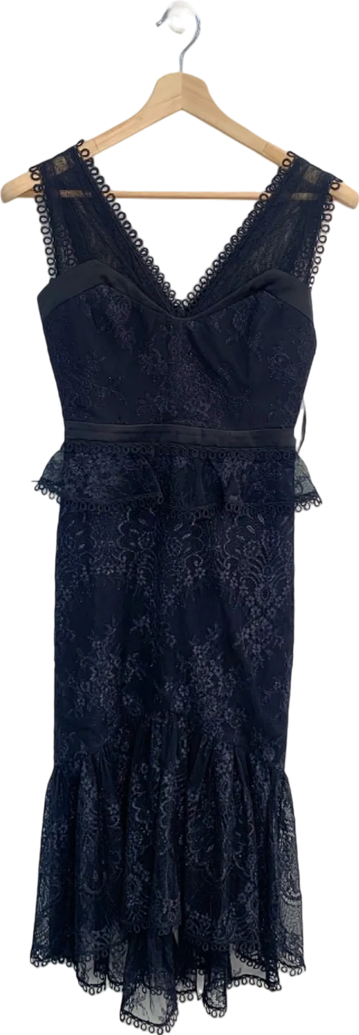 Three Floor Black Lace Midi Dress UK 8