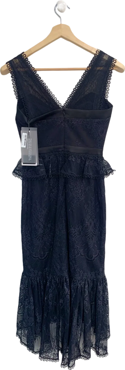 Three Floor Black Lace Midi Dress UK 8