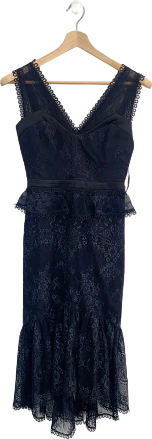 Three Floor Black Lace Midi Dress UK 8
