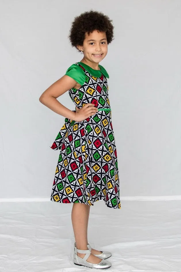 Tola Girl Dress- Green multi color