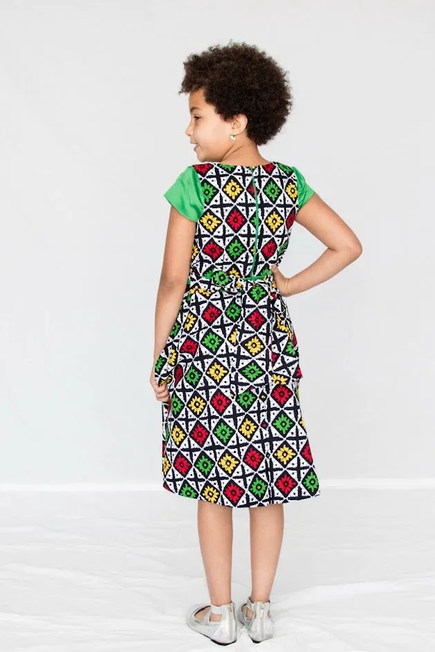 Tola Girl Dress- Green multi color