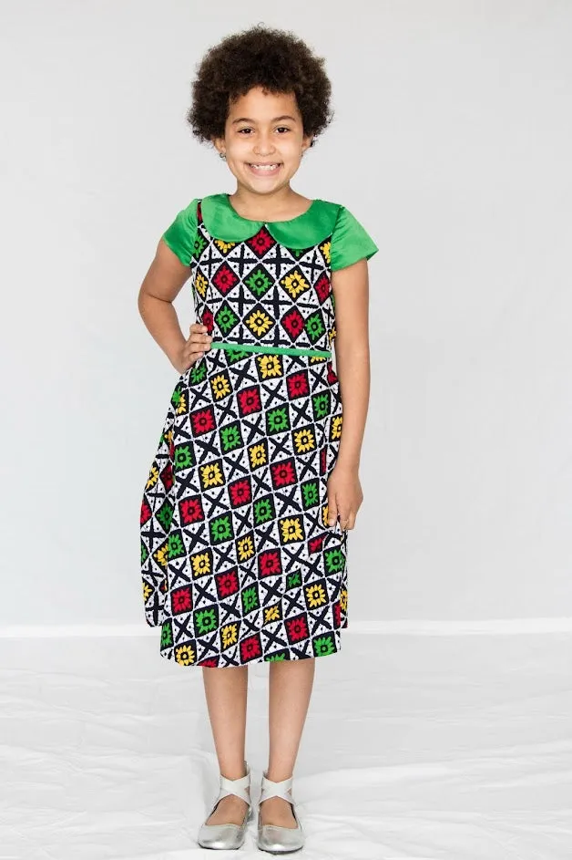 Tola Girl Dress- Green multi color