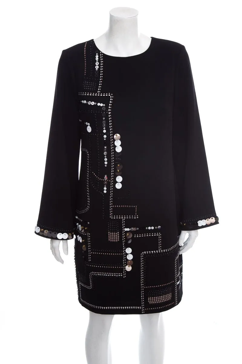 Trina Turk Black Long Sleeve Sequin Embelished Dress SZ 4