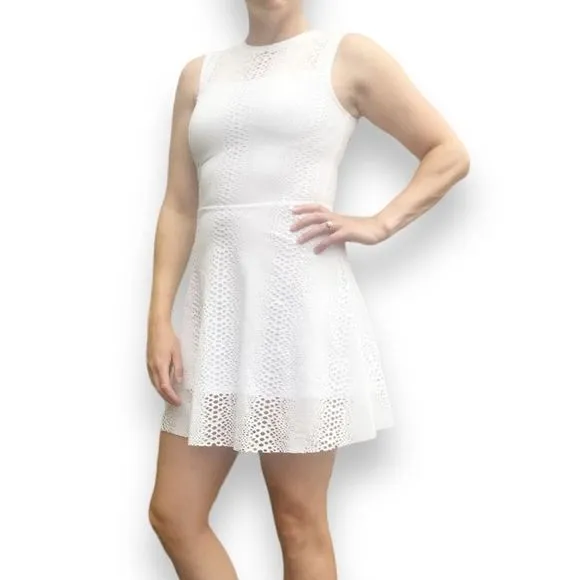 Twenty Fit &amp; Flare Flirty Dress White Perforated Cut-Outs Sleeveless Size S NEW
