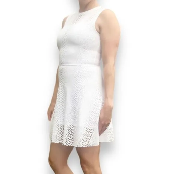 Twenty Fit &amp; Flare Flirty Dress White Perforated Cut-Outs Sleeveless Size S NEW