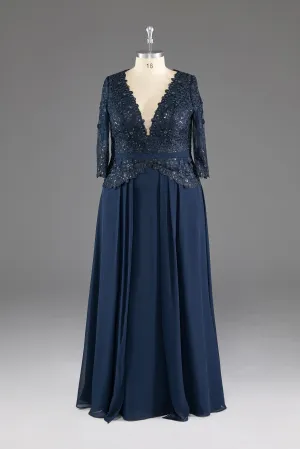 V-Neck Lace Floor Length Mother of The Bride Dress