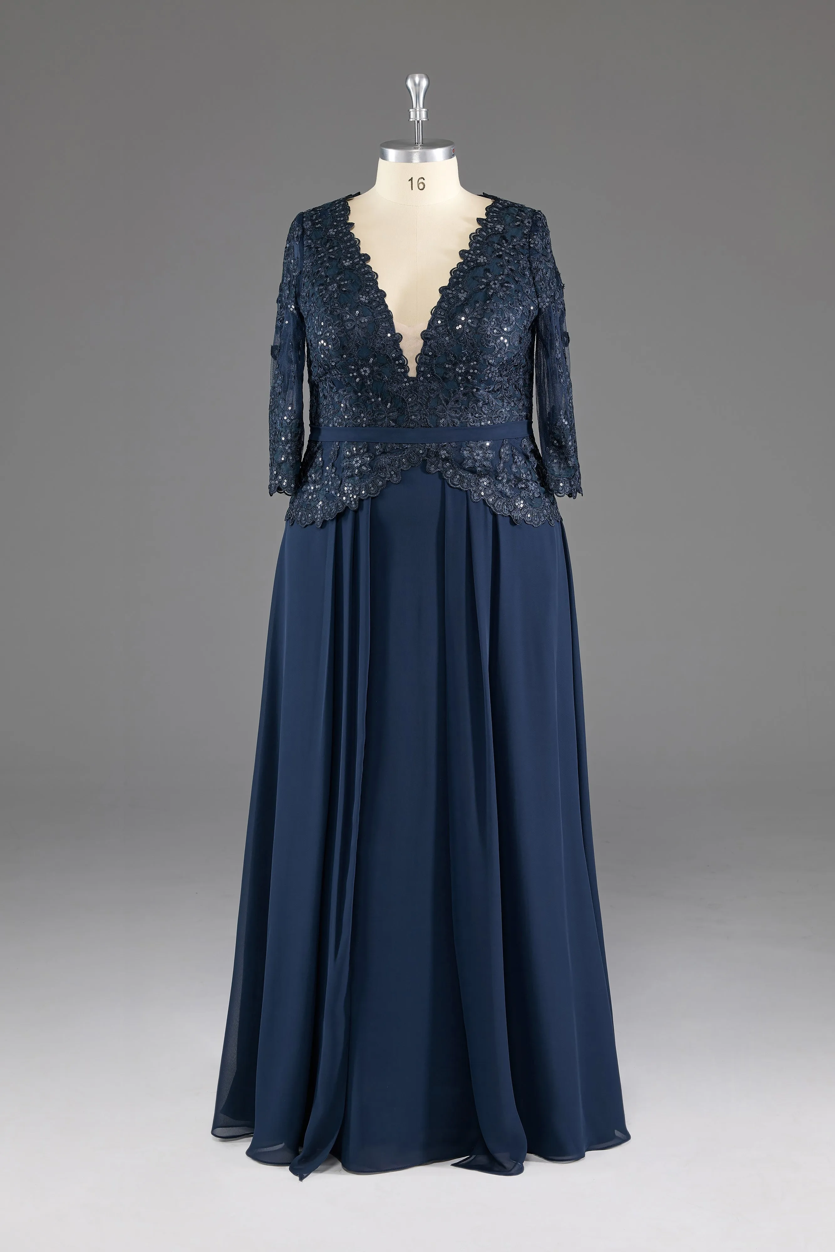V-Neck Lace Floor Length Mother of The Bride Dress