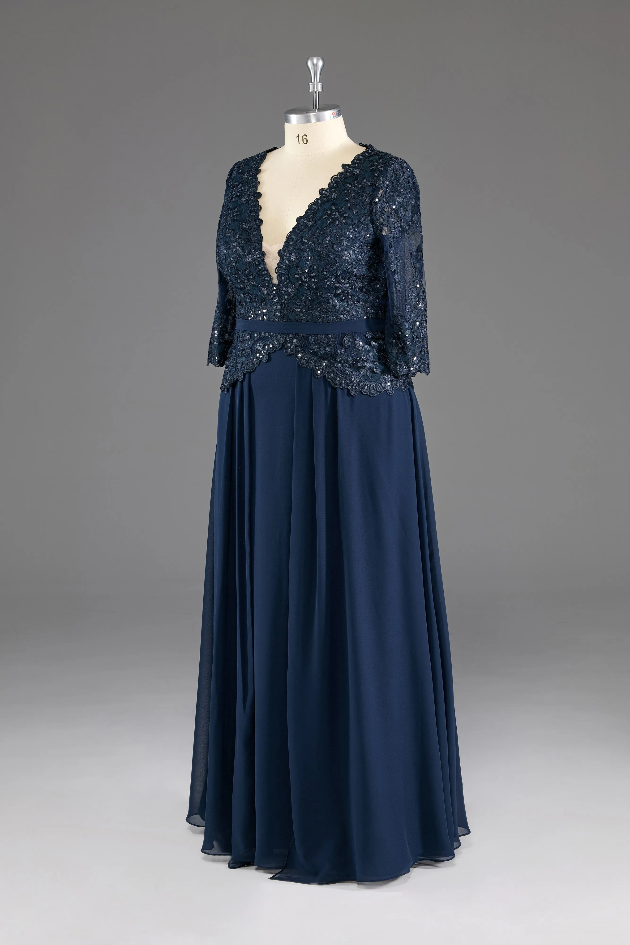 V-Neck Lace Floor Length Mother of The Bride Dress