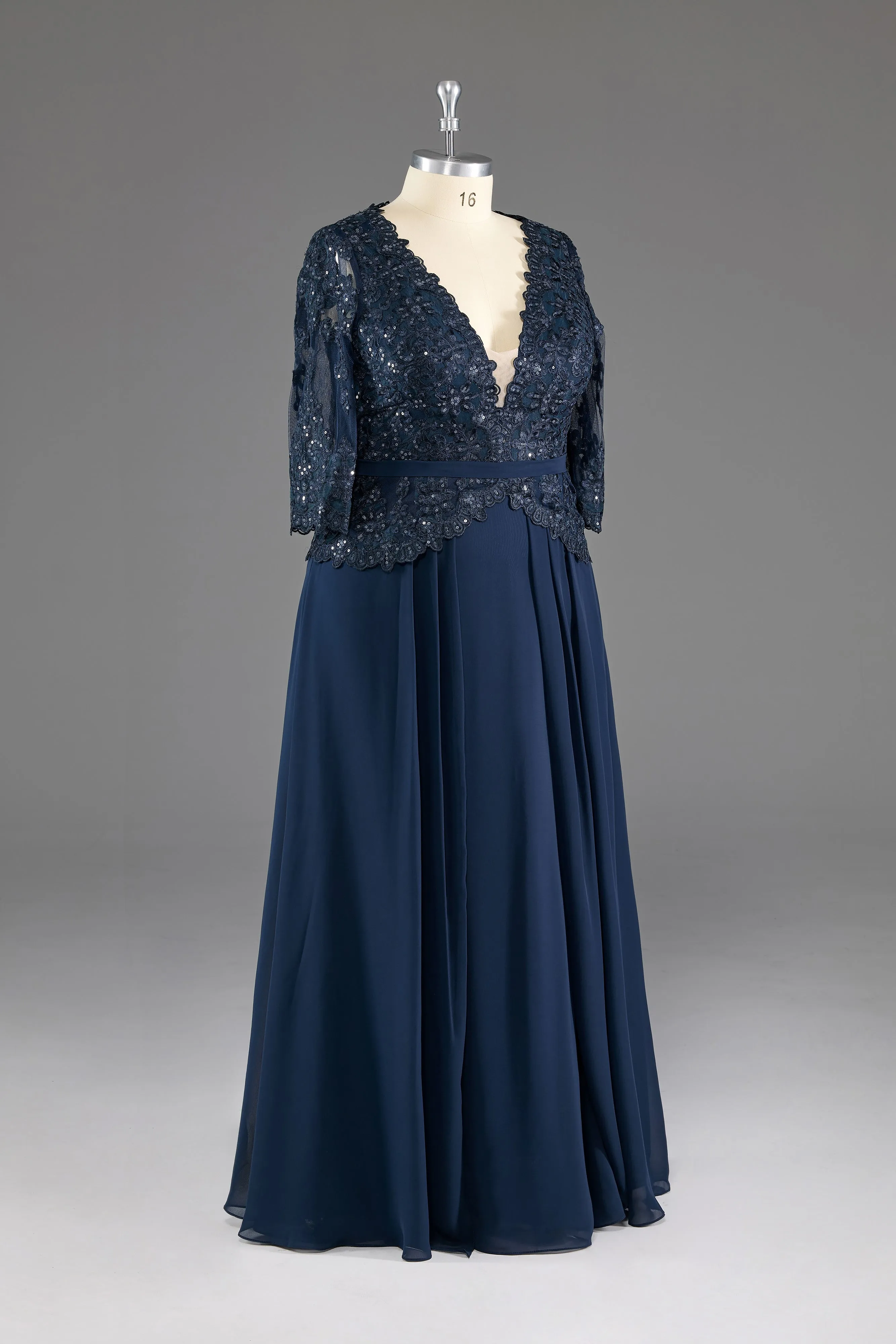 V-Neck Lace Floor Length Mother of The Bride Dress