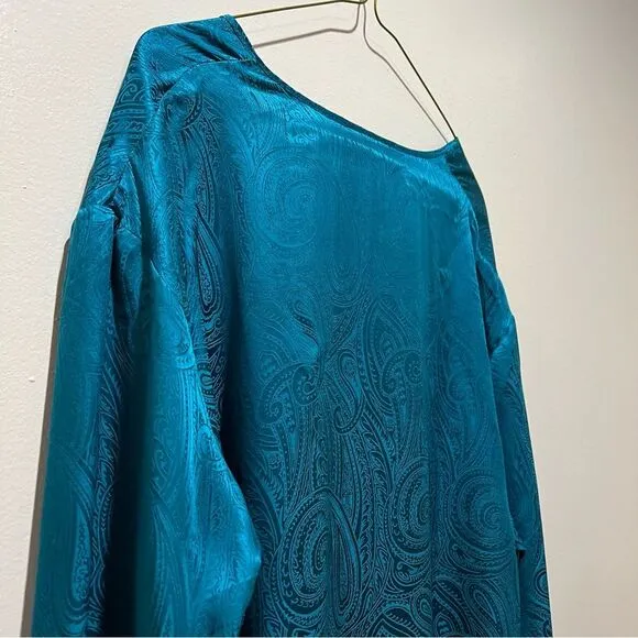 Victoria’s Secret Gold Label Satin Silky Paisley Night Gown Shirt Dress Sz M