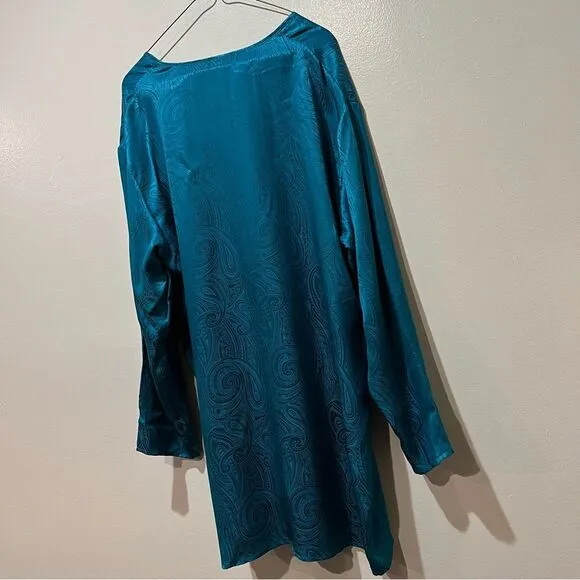 Victoria’s Secret Gold Label Satin Silky Paisley Night Gown Shirt Dress Sz M