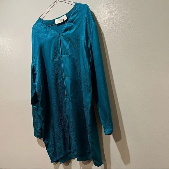 Victoria’s Secret Gold Label Satin Silky Paisley Night Gown Shirt Dress Sz M