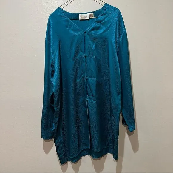 Victoria’s Secret Gold Label Satin Silky Paisley Night Gown Shirt Dress Sz M
