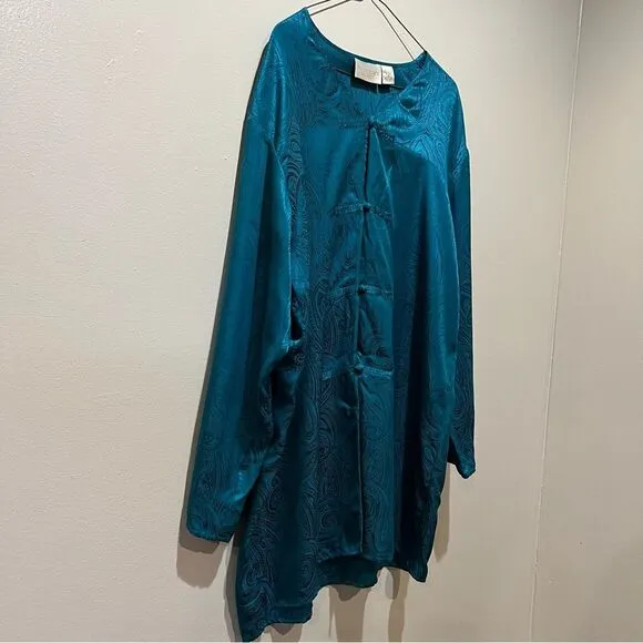 Victoria’s Secret Gold Label Satin Silky Paisley Night Gown Shirt Dress Sz M