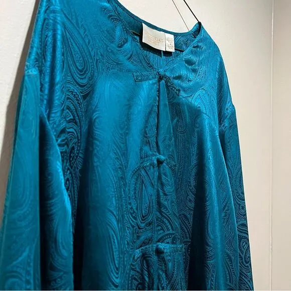 Victoria’s Secret Gold Label Satin Silky Paisley Night Gown Shirt Dress Sz M