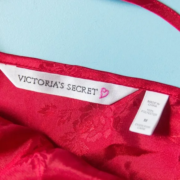 Victoria's Secret Solid Red Satin Knit Sleeveless Floor Length Lingerie Gown Med